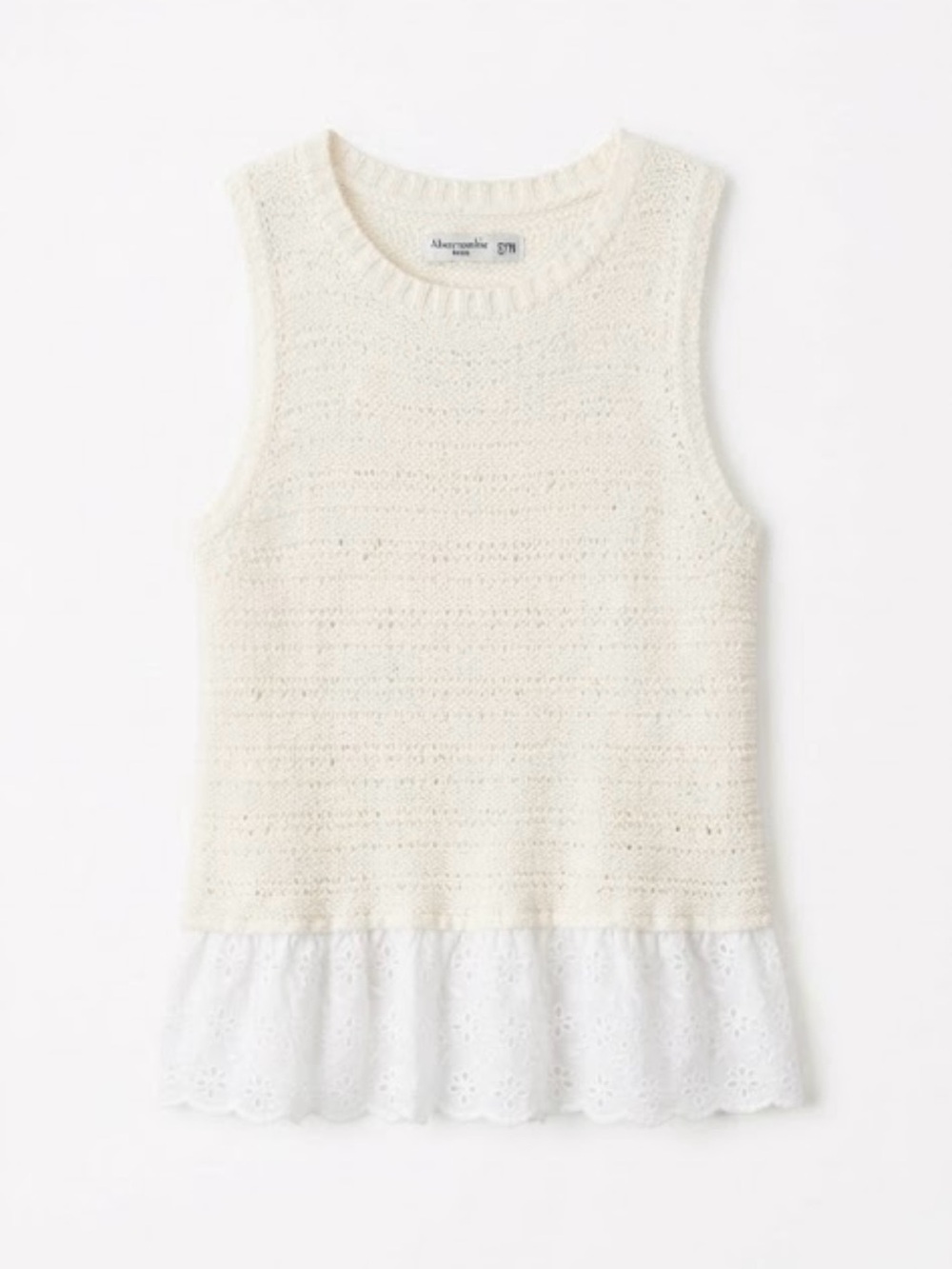 Abercrombie Kids Cream Knit Sleeveless Tank Top Eyelet Hem Size 14